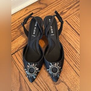Anne Klein Black Heels with Crystal Embellishments